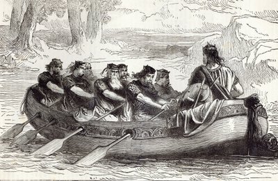 Edgar the Pacific being rowed down the River Dee by Eight Tributary Princes, illustration from 