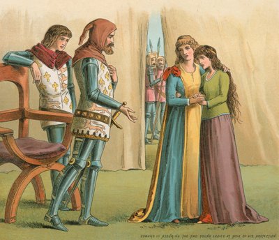 Edward III Assuring the Two Young Ladies at Poix of His Protection by English School