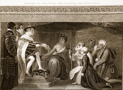 Edward VI Granting the Charter for Hospitals, Illustration from David Hume