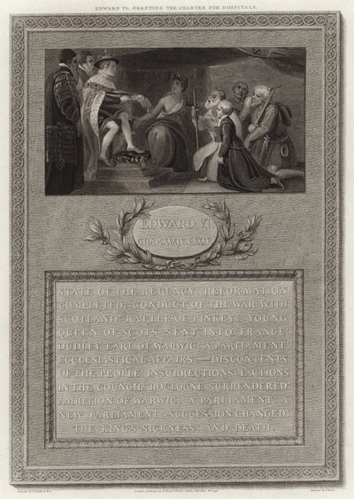 Edward VI granting the Charter for Hospitals by English School