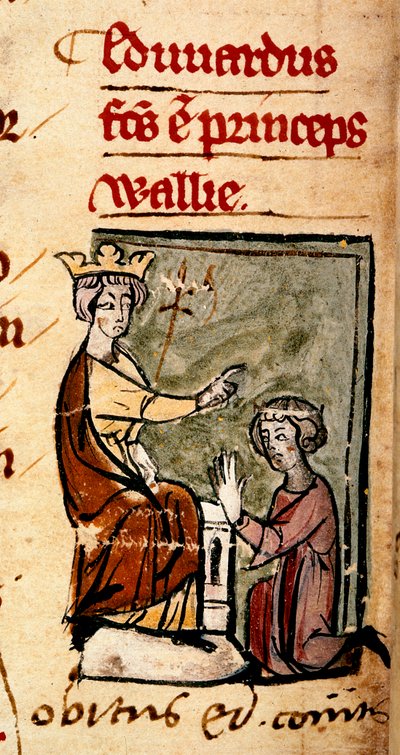 Edward of Caernarvon [Edward II] created Prince of Wales and Earl of Chester by his father, King Edward I, at the Lincoln parliament (illustration from 