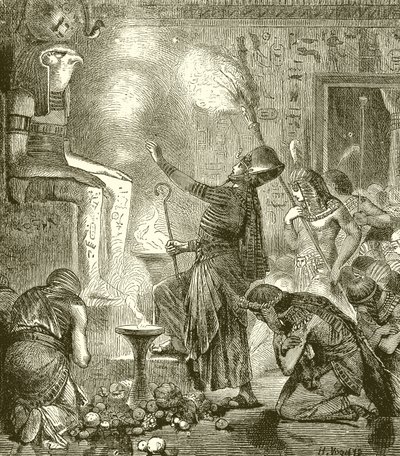 Egyptian King Worshipping in a Temple by English School