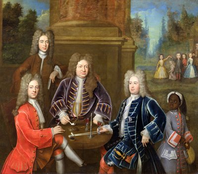 Elihu Yale, the Second Duke of Devonshire, Lord James Cavendish, Mr Tunstal and a Page by English School