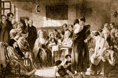 Elizabeth Fry reading the Bible in a prison by English School