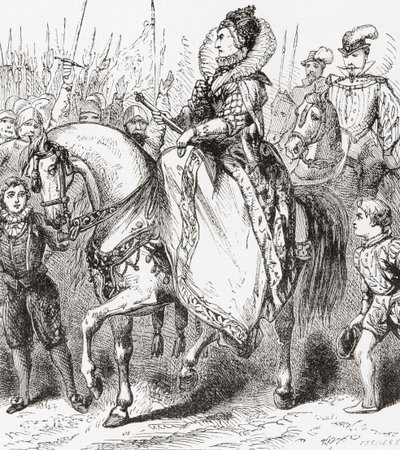 Elizabeth I Inspecting Her Troops at Tilbury Port, 1588, from Ward and Locks Illustrated History of the World, pub. c.1882 by English School