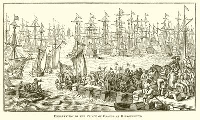 Embarkation of the Prince of Orange at Helvoetsluys by English School