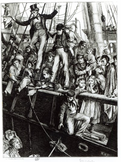 Emigrants Leaving Old England, from the magazine The Graphic, 18th December 1869 by English School