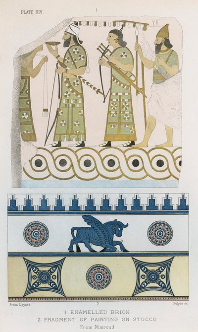 Enamelled Brick, Fragment of Painting on Stucco, Nimroud by English School