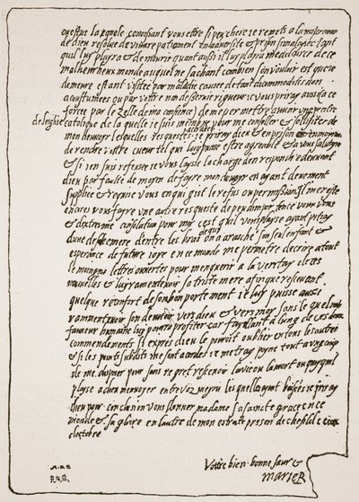 End of a letter to Queen Elizabeth, from Mary, Queen of Scots, when in Prison, asking to have a Catholic Chaplain, illustration from The Church of England: A History for the People by H.D.M. Spence-Jones by English School