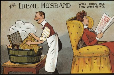 English Cartoon: The Ideal Husband (Who Does All the Laundry) - Postcard, circa 1920 by English School