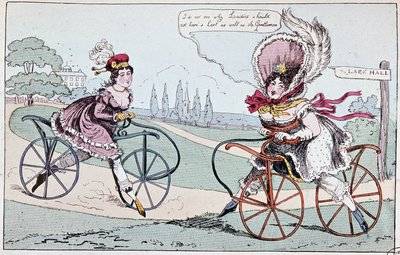 English cartoon about hobby horses in 1819 (first bicycles) - in 