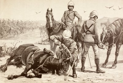 English cavalry watering their horses during the Mahdist War, Sudan in the 1880s by English School