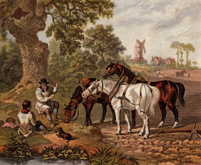 English farmers ploughing by English School