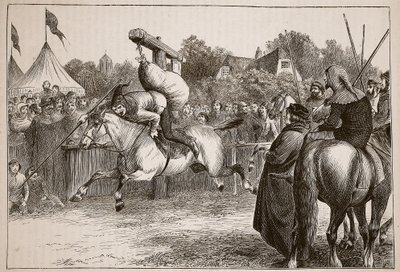 English merry-making in the Fourteenth Century: Tilting at the Quintain (Illustration from Cassell
