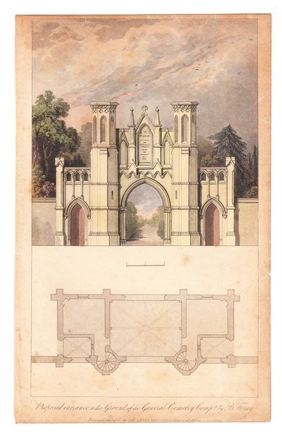 Entrance to Highgate Cemetery published by The Lady Magazine, circa 1839 by English School