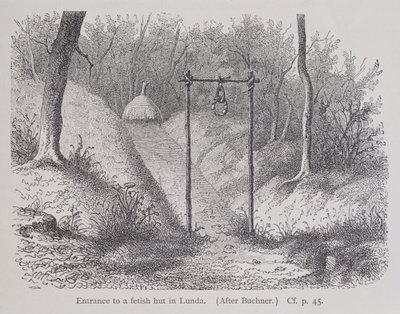 Entrance to a Fetish Hut in Lunda, from The History of Mankind, Vol.1, by Prof. Friedrich Ratzel, 1896 by English School