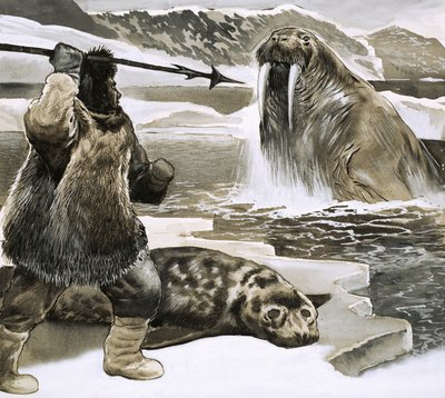 Eskimo Attacking Walrus by English School
