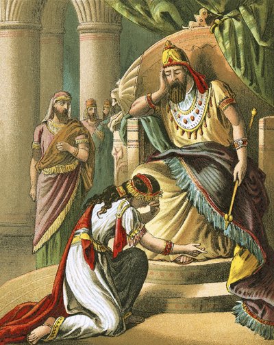 Esther beseeches king Ahasuerus to revoke his decree against the Jews by English School
