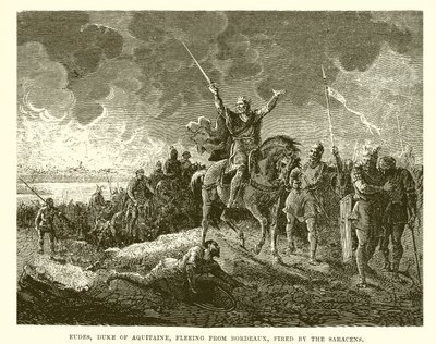 Eudes, Duke of Aquitaine, Fleeing from Bordeaux, Fired by the Saracens by English School