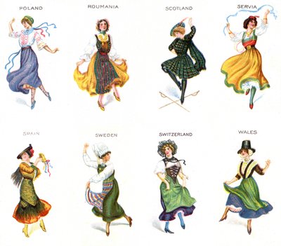 European Dancers, cigarette cards, 1915 by English School
