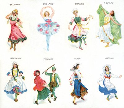 European Dancers, cigarette cards, 1915 by English School