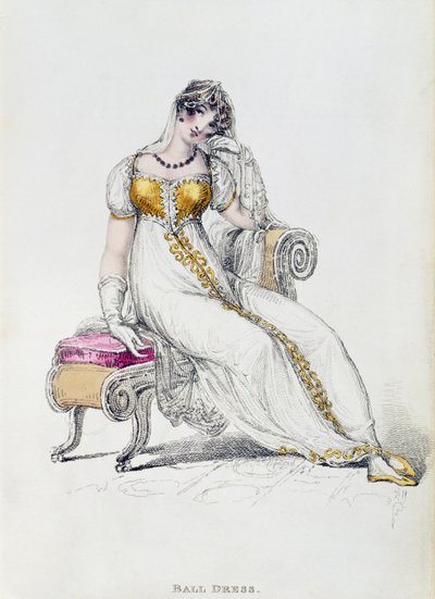 Evening dress or wedding dress, fashion plate from Ackermann