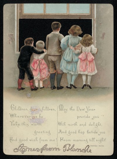 Excited Children Looking Out of the Window, New Year