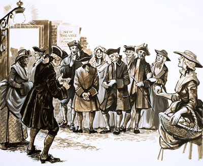Excited people gather outside the New Theatre by English School