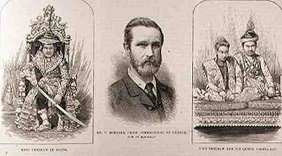 Expedition to Upper Burmah: King Theebaw in State, Mr. T. Bernard, Chief Commissioner of Burmah, Now at Mandalay, King Theebaw and His Queen, Soopya-Lat, from The Illustrated London News by English School