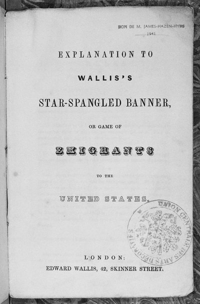 Explanation of the Game of the Star-Spangled Banner or Emigrants to the United States, c.1840 by English School
