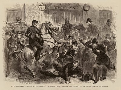 Extraordinary Conduct of the Police at Highbury Barn, How the Preservers of Order Proved Disorderly (engraving) by English School