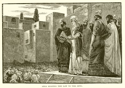 Ezra Reading the Law to the Jews by English School