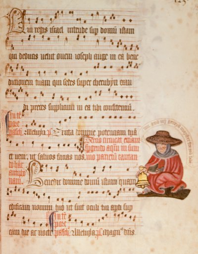 Music Sheet with a Drawing of a Leper, c.1400 by English School