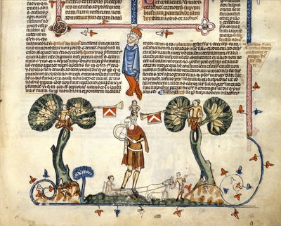 Man playing a Fife and Drum, from the Smithfield Decretals, c.1340 by English School