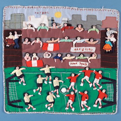 Fabric collage of a football match in Peru by English School
