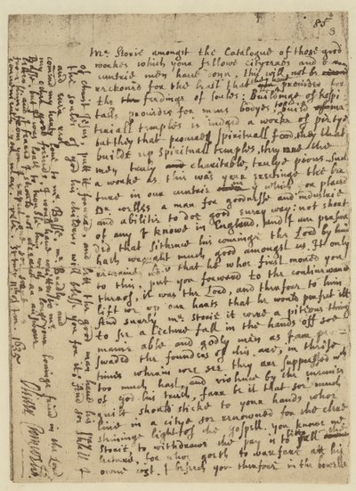 Facsimile of Letter of Oliver Cromwell to Mr Storie, dated St Ives by English School