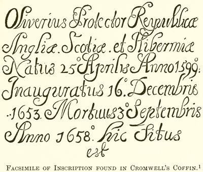 Facsimile of Inscription found in Cromwell
