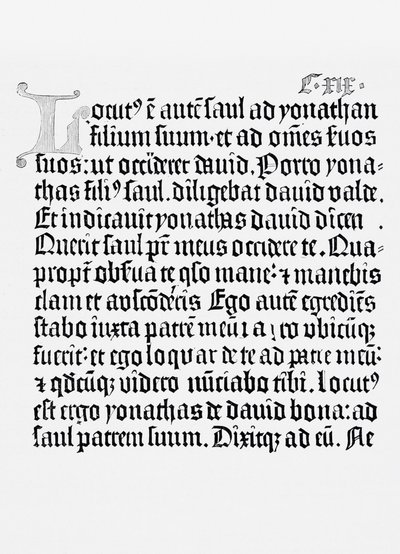 Facsimile of a page from The Bible, printed by Johannes Gutenberg, Mainz, 1456 by English School