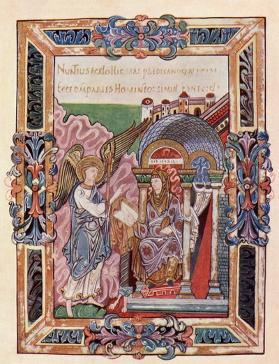 Facsimile of a Page from the Ethelwold Benedictional Showing the Annunciation, from the book The Church of England: A History for the People, published c.1910 by English School