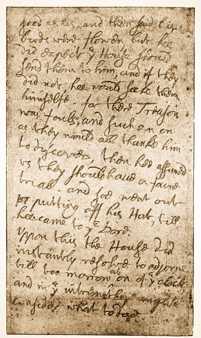 Facsimile of a page of Sir Ralph Verneys notes on the Long Parliament from Memoirs of the Verney Family by English School