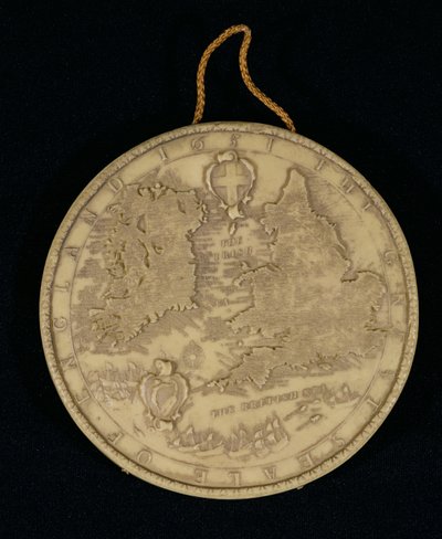 Facsimile of the Great Seal of England of 1651, reverse showing a map of England, Wales and Ireland by English School