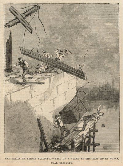 Fall of a Stone at the East River Works Near Brooklyn by English School