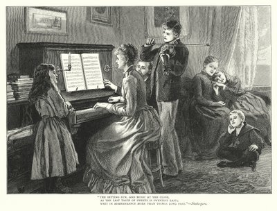 Family playing music together by English School
