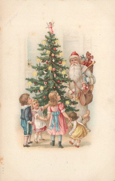 Father Christmas carrying a sack of toys by English School