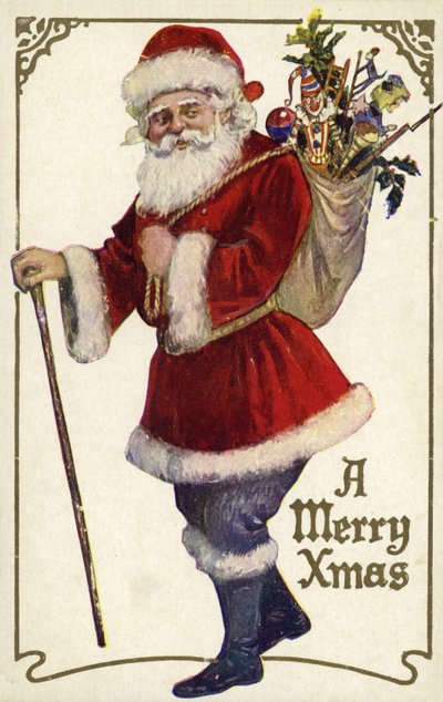 Father Christmas with a Bag of Toys by English School