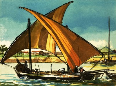 Felucca Boats on the River Nile by English School