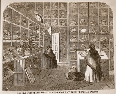 Female prisoners own clothes store at Tothill Fields Prison, illustration from The Criminal Prisons of London and Scenes from Prison Life by Henry Mayhew and John Binny, pub. 1862 by English School