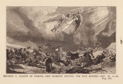 Fifth angel bringing a plague of demons, like scorpion locusts, for five months by English School