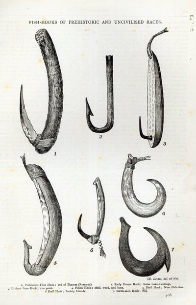 Fish-hooks of Prehistoric and Uncivilised races, from 