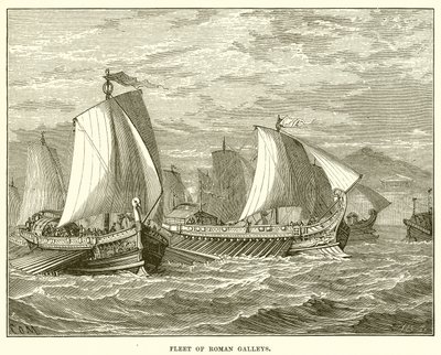 Fleet of Roman Galleys by English School